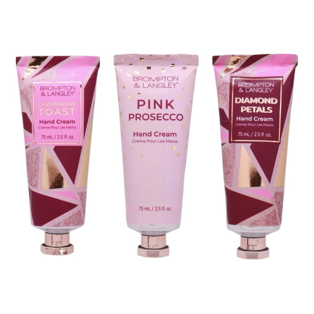 Brompton & Langley deluxe hand cream set 3 .75ml Champagne Prosecco diamonds